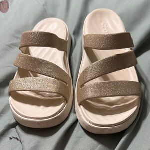 CROCS Getaway Glitter Strappy Sandals in Champagne Color